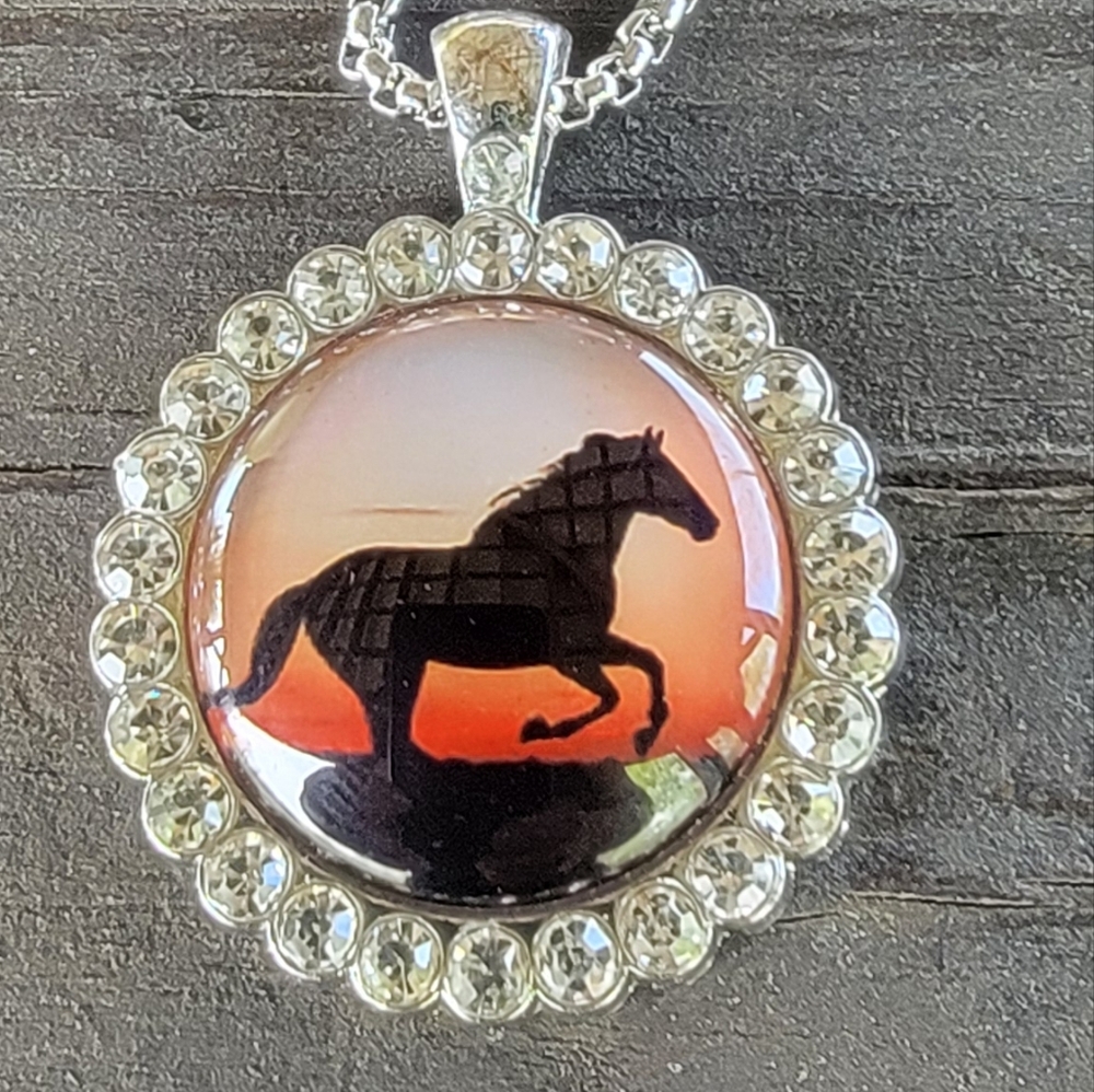 Horse Pendant with Rhinestone trim.
